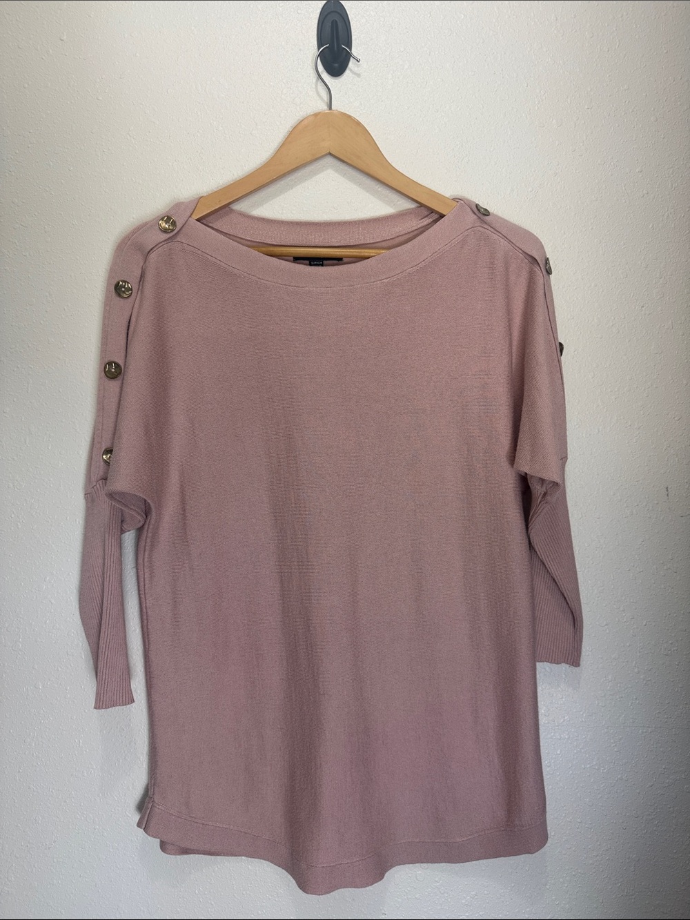 Cable & Gauge Button-Shoulder Knit Top - Rose, Size S